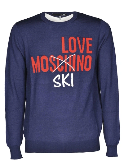 Shop Love Moschino Intarsia Logo Sweater In Blue