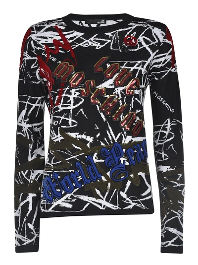 Shop Love Moschino Graffiti Print Sweater
