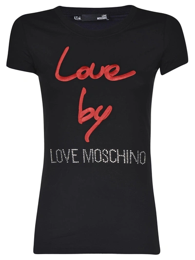 Shop Love Moschino Logo Patch T-shirt In Black/red