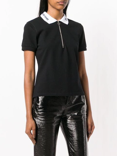 Shop Alexander Wang T Embroidered Collar Polo Shirt In Black