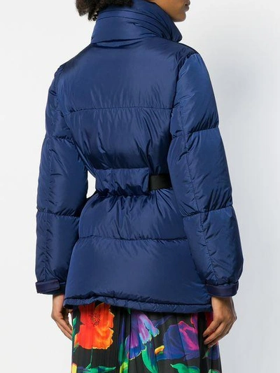 Shop Prada Padded Belted Jacket - Blue