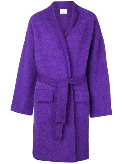 Shop Laneus Belted Cardigan Coat In Purple