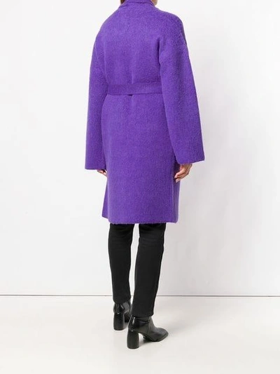 Shop Laneus Belted Cardigan Coat In Purple