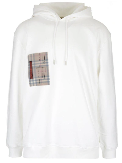 Shop Burberry Checked Pocket Hoodie In White