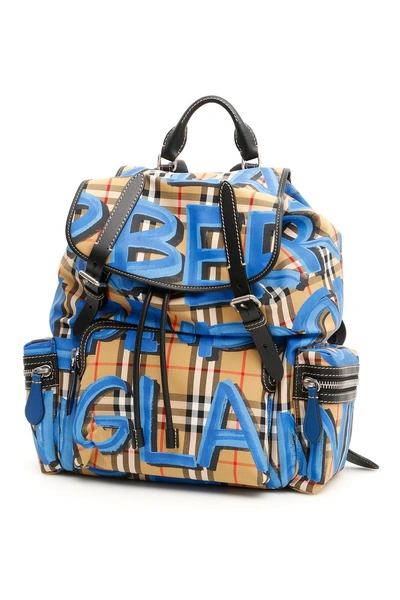 Shop Burberry Graffiti Checked Backpack In Multi