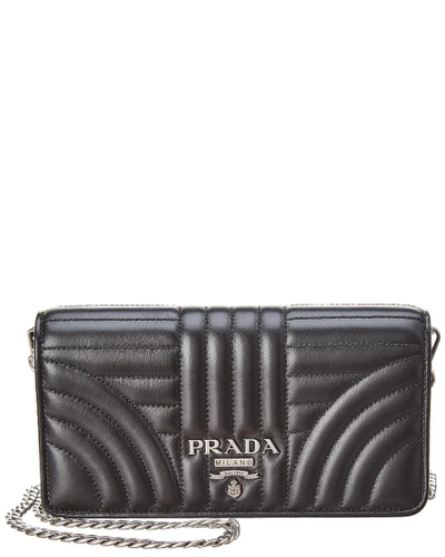 Shop Prada Mini Diagramme Quilted Leather Wallet On Chain In Black
