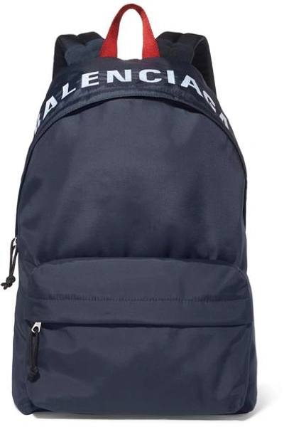 Shop Balenciaga Wheel Embroidered Shell Backpack In Navy