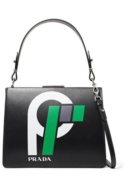 Shop Prada Frame Printed Leather Shoulder Bag In Black