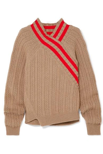 Shop Jil Sander Striped Cable-knit Wool-blend Sweater In Brown