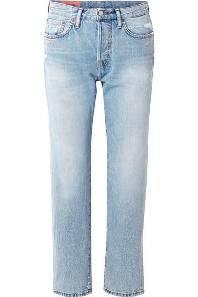 Shop Acne Studios 1997 Distressed High-rise Straight-leg Jeans In Light Denim