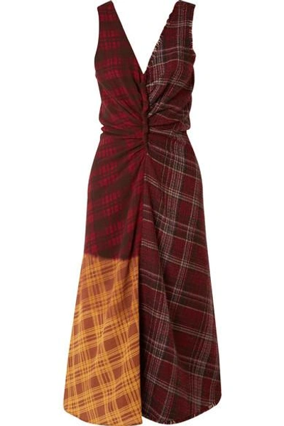 Shop Acne Studios Patchwork Checked Wool-tweed And Crepe Dress In Burgundy