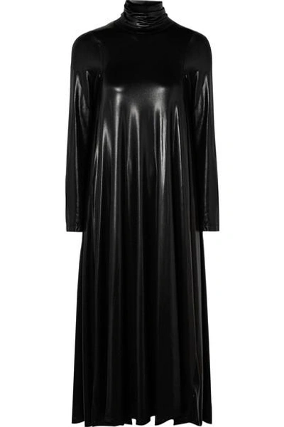 Shop Mm6 Maison Margiela Draped Coated Stretch-jersey Turtleneck Midi Dress In Black