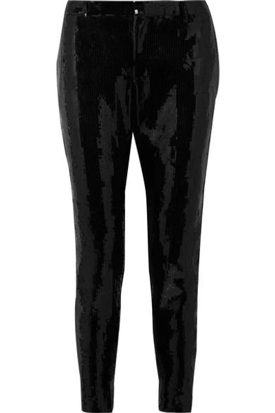 Shop Saint Laurent Sequined Crepe Skinny Pants In Black