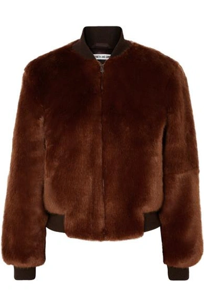 Shop Elizabeth And James Ellington Knit-trimmed Faux Fur Bomber Jacket In Brown