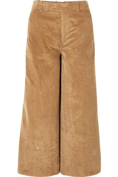 Shop Elizabeth And James Oakley Cropped Cotton-corduroy Wide-leg Pants In Camel