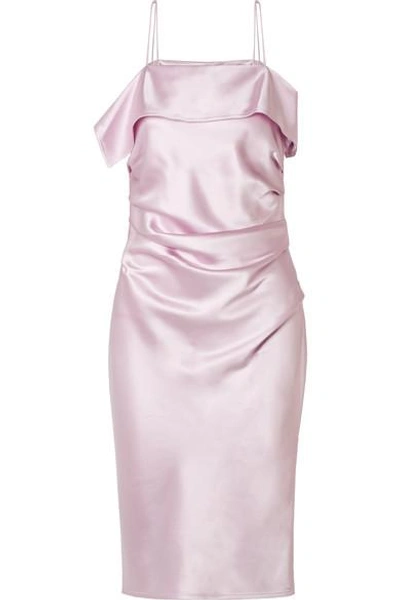 Shop Helmut Lang Ruched Satin Dress In Baby Pink