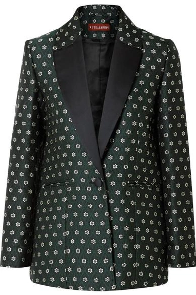 Shop Alexa Chung Satin-trimmed Floral-jacquard Blazer In Dark Green