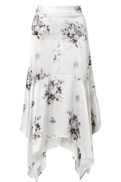 Shop Ganni Floral-print Satin Midi Skirt In Cream