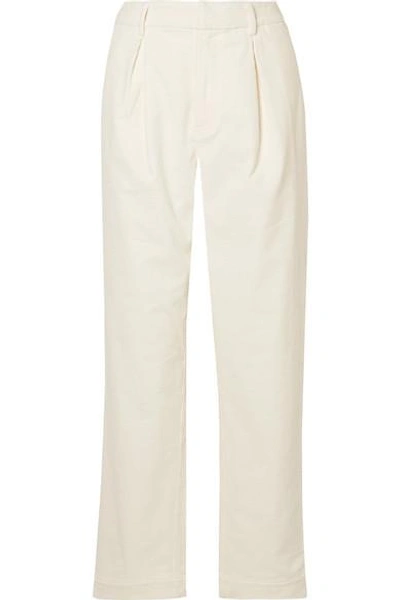 Shop Ganni Cotton-blend Corduroy Wide-leg Pants In Cream
