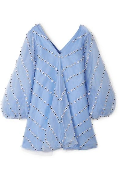 Shop Ganni Rosenfeld Embellished Tulle Mini Dress In Sky Blue