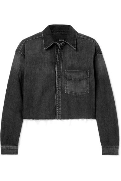 Shop Grlfrnd Christy Cropped Denim Shirt In Dark Gray