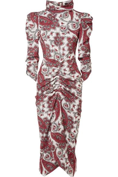 Shop Isabel Marant Tizy Draped Printed Crepe De Chine Midi Dress In Red