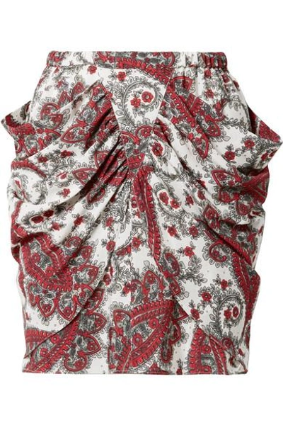 Shop Isabel Marant Tilena Draped Printed Crepe De Chine Mini Skirt In Red