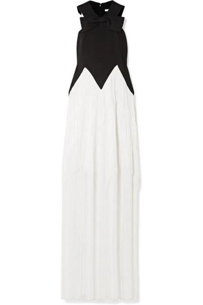 Shop Givenchy Fringed Bow-embellished Wool-crepe Gown In Black