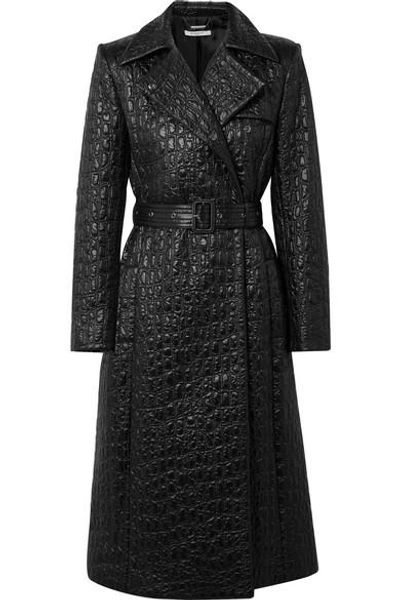 Shop Givenchy Double-breasted Croc-effect Shell Trench Coat In Black
