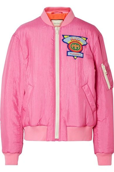 Shop Gucci Appliquéd Satin-shell Bomber Jacket