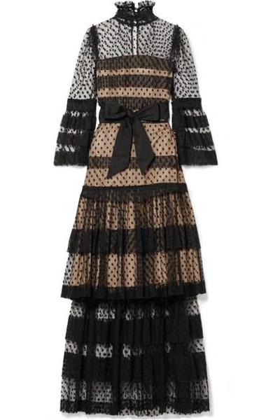 Shop Anna Mason Tiered Swiss-dot Tulle Maxi Dress In Black