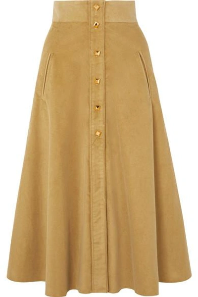 Shop Anna Mason Liv Cotton-corduroy Midi Skirt In Yellow