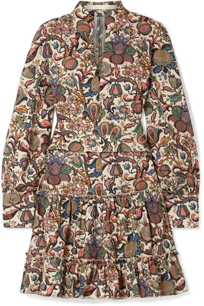 Shop Anna Mason Vita Printed Cotton-poplin Mini Dress In Brown
