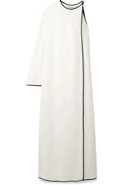 Shop Valentino Wrap-effect One-shoulder Silk Maxi Dress In Ivory