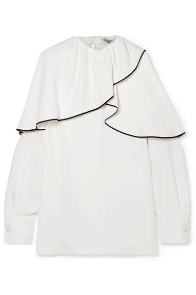 Shop Valentino Ruffled Silk Crepe De Chine Blouse In Ivory