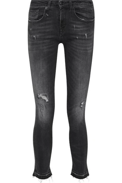 Shop R13 Alison Distressed Low-rise Skinny Jeans In Charcoal