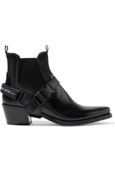 Shop Prada Leather And Neoprene Ankle Boots In Black