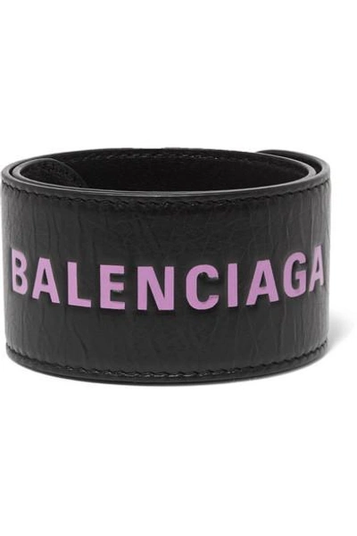Shop Balenciaga Cycle Printed Textured-leather Bracelet In Black