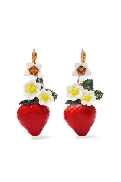 Shop Dolce & Gabbana Gold-tone, Resin And Crystal Earrings In Red