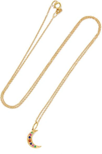 Shop Andrea Fohrman Crescent Moon 18-karat Gold, Sapphire And Emerald Necklace