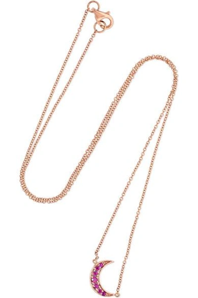 Shop Andrea Fohrman Mini Crescent 18-karat Rose Gold Ruby Necklace