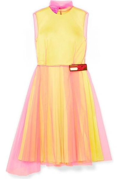Shop Prada Layered Tulle And Silk-satin Dress In Yellow