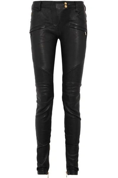 Shop Balmain Leather Skinny Pants In Black
