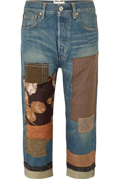 Shop Junya Watanabe Patchwork Cropped Boyfriend Jeans In Mid Denim