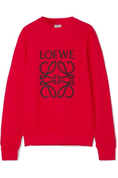 Shop Loewe Embroidered Cotton-terry Sweatshirt In Red