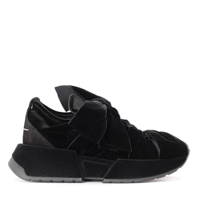 Shop Mm6 Maison Margiela Black Velvet And Suede Sneaker In Nero
