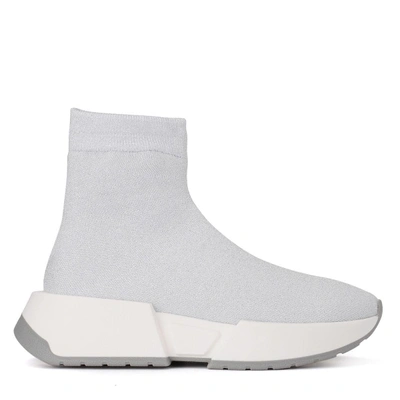 Shop Mm6 Maison Margiela Silver Lurex Sock Sneaker In Bianco