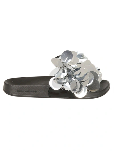 Shop Rabanne Sequined Sliders In Silver