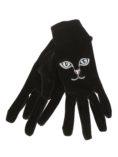 Shop Vivetta Embroidered Cat Gloves In Black