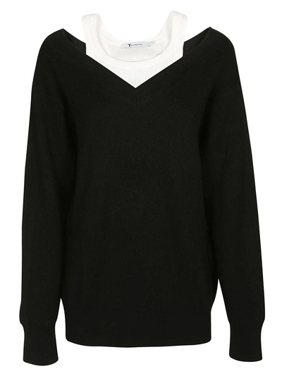 Shop Alexander Wang T T By Alexander Wang V-neck Combined Sweater In Black